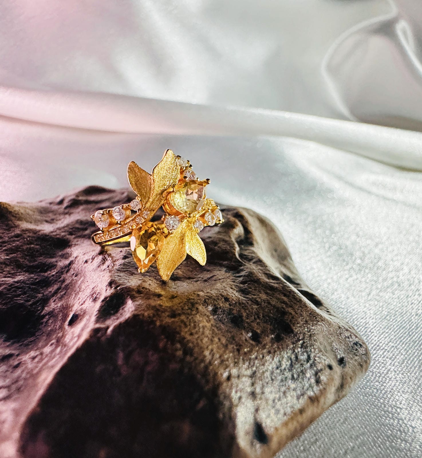 Leaf Design Natural Citrine Sterling Silver Ring