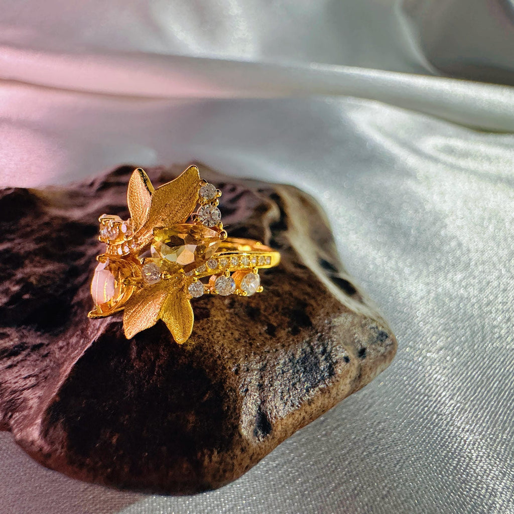Leaf Design Natural Citrine Sterling Silver Ring