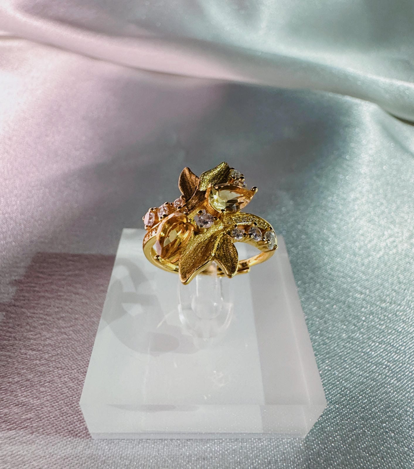 Leaf Design Natural Citrine Sterling Silver Ring