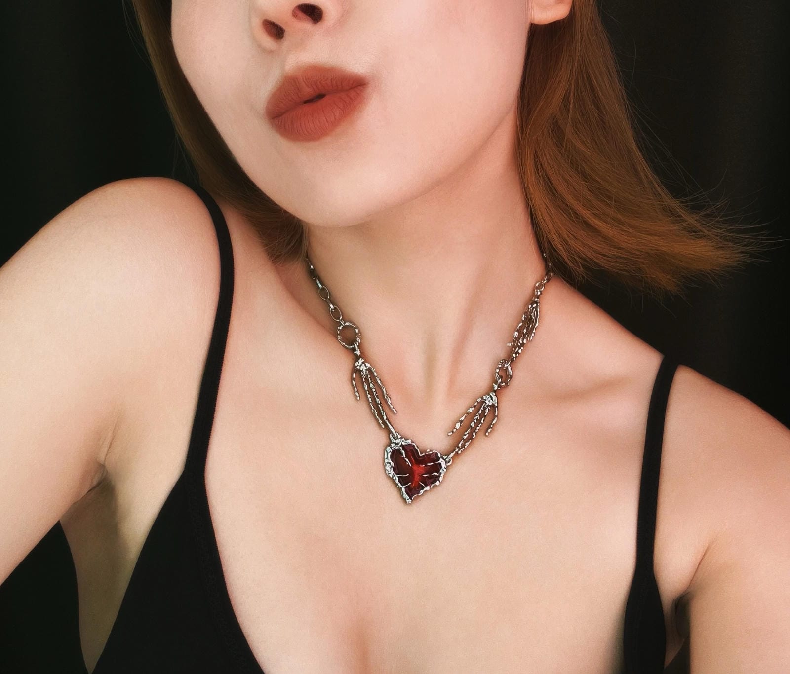Claw-Embossed Heart Choker
